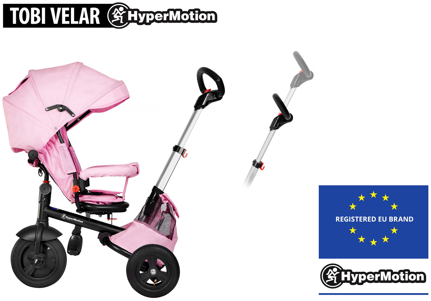 Tricikli Tobi Velar + esővédő fólia - rózsaszín