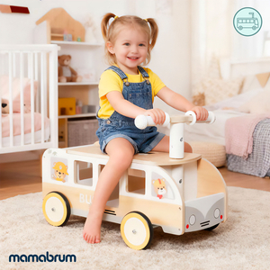 Fából készült, gyerekeknek való busz - Busz tárolórekeszekkel és plüssállatoknak való hellyel