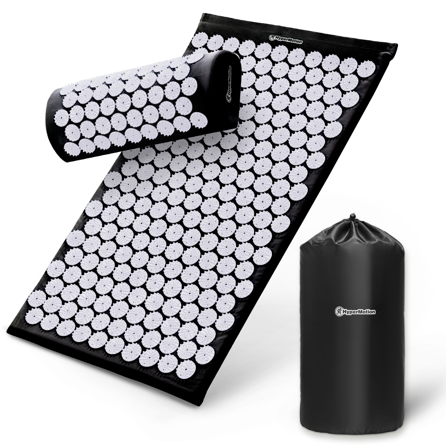 Akupresszúrás szőnyeg párnával és huzattal - 72 cm HyperMotion fekete-fehér