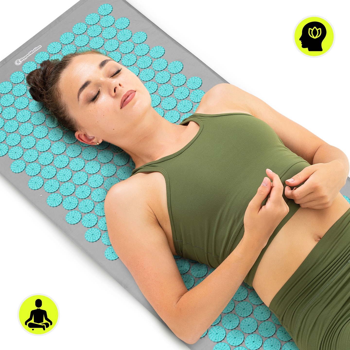 Nagy akupresszúrás szőnyeg párnával és huzattal - 130 cm HyperMotion szürke-menta