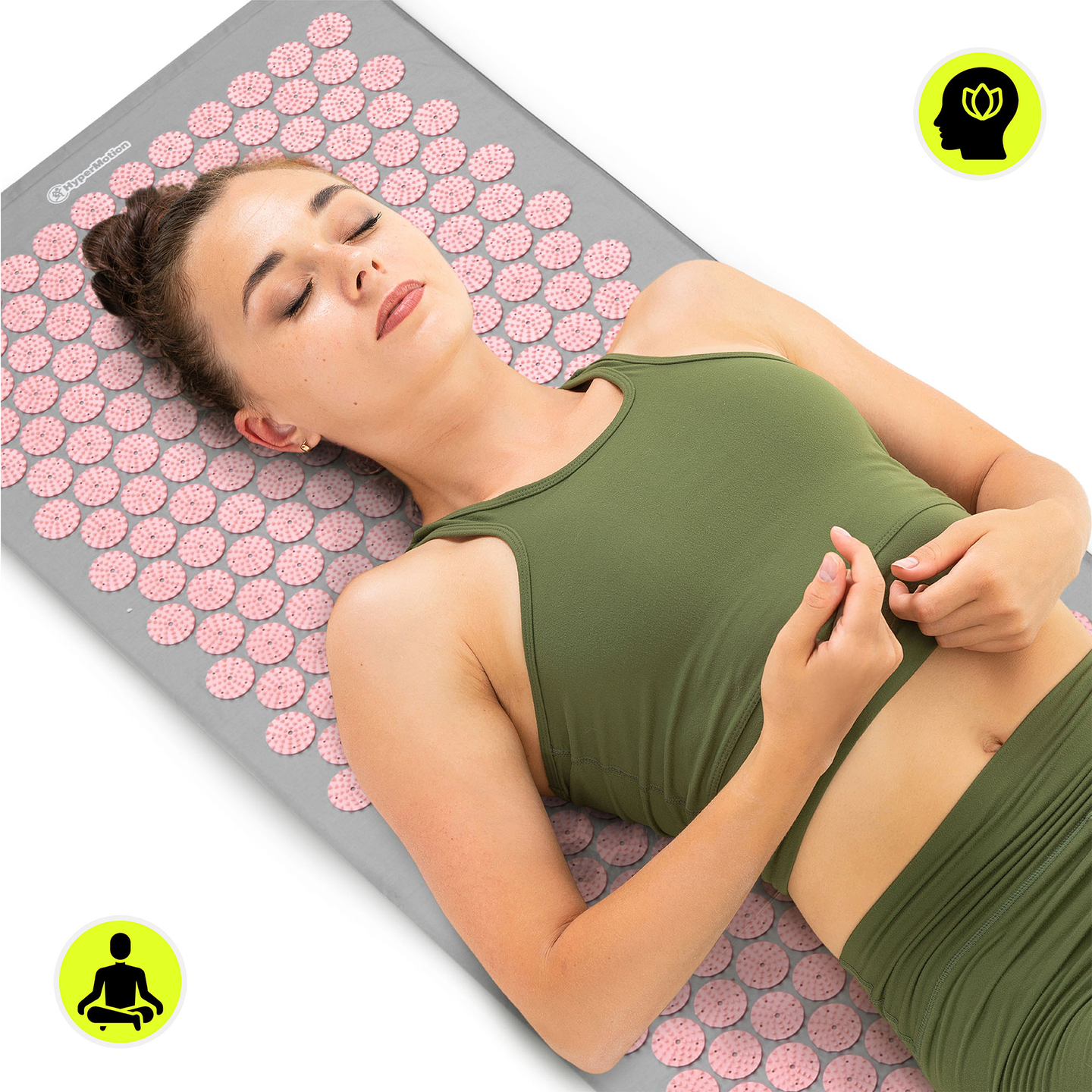 Nagy akupresszúrás szőnyeg párnával és huzattal - 130 cm HyperMotion szürke és rózsaszín