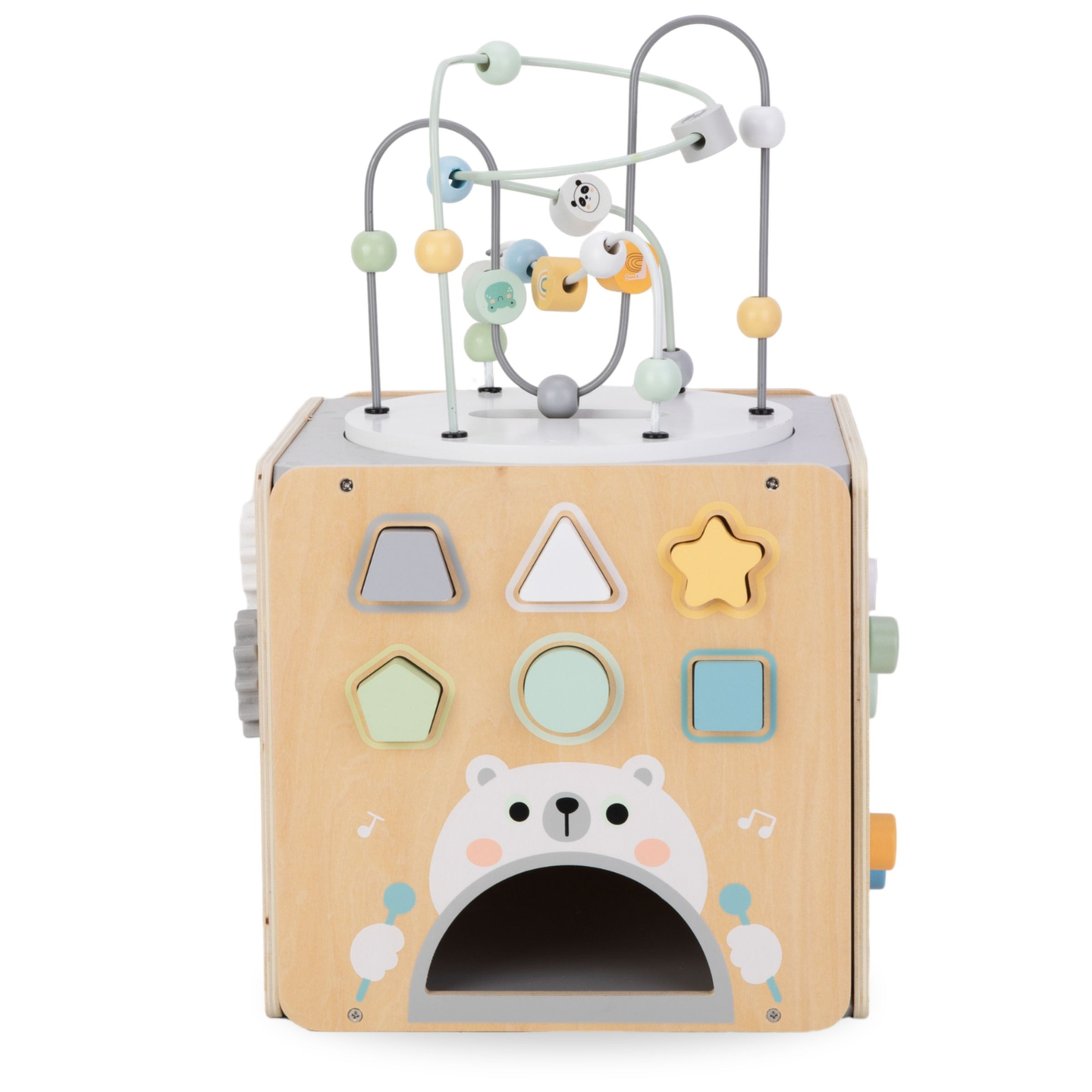 Nagy fából készült aktivitási kocka hurokkal - Montessori