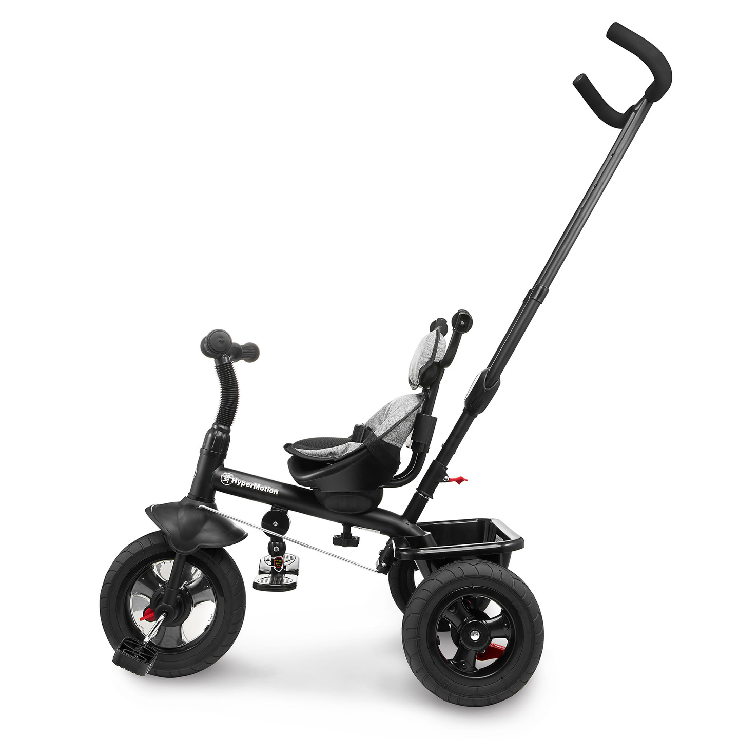 Háromkerekű gyerekeknek 1-4 éves korig - TOBI FREY - szürke színű - forgatható - pumpás kerekek + tolóerő