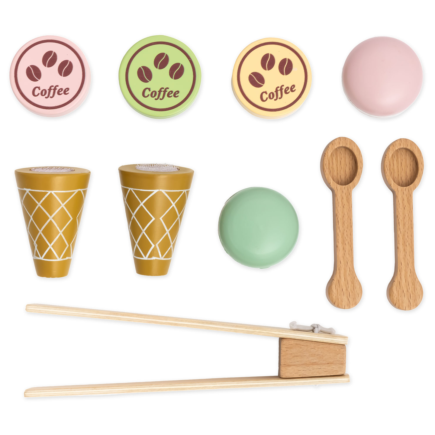 Nagyméretű, fából készült fagylaltozó mágneses táblával, kávéfőzővel, fagylalt- és desszertkészlettel - több mint 70 darab!