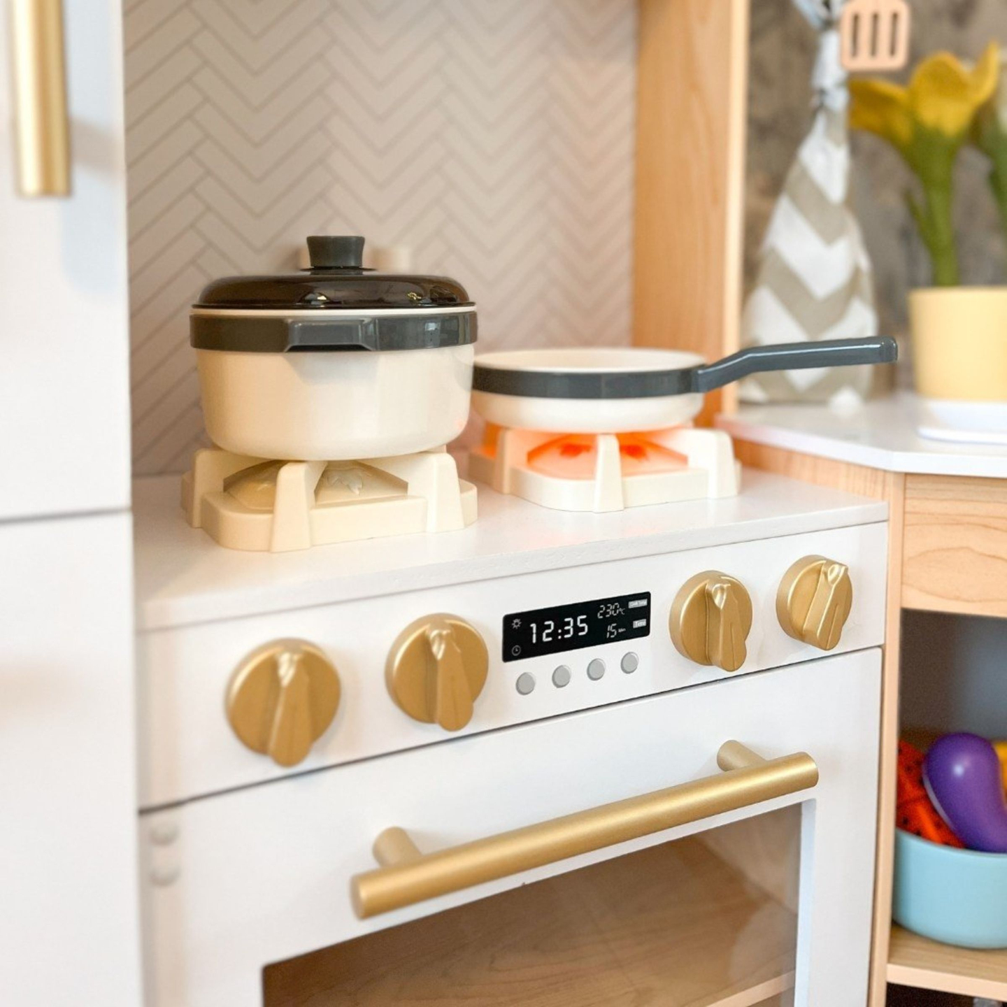 XXXXL nagy, fából készült interaktív konyha LED világítással, mosógép mikrohullámú kávéfőzővel, zöldség- és gyümölcskészlettel - 50 elemmel