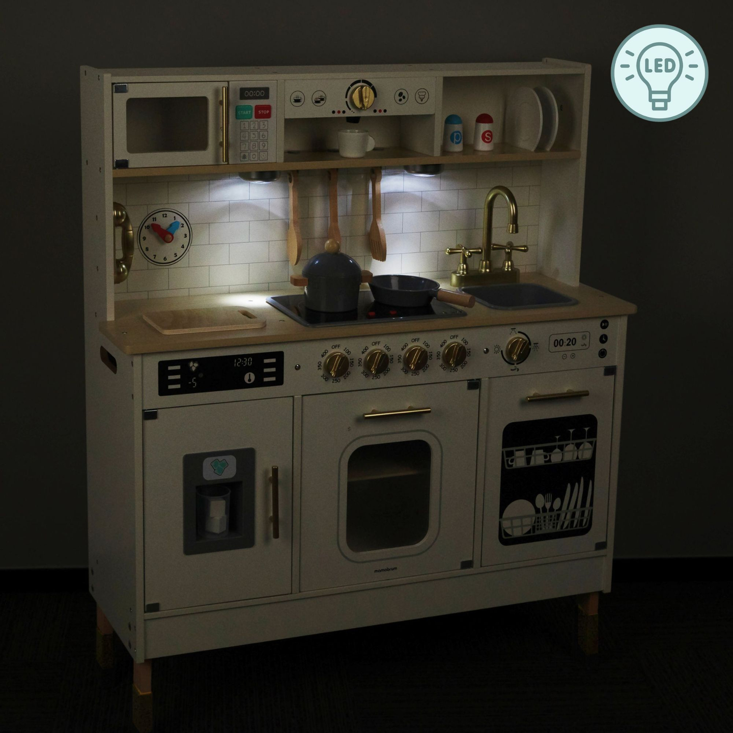 Interaktív XXL fa konyha kiegészítőkkel és LED világítással - kétszintes