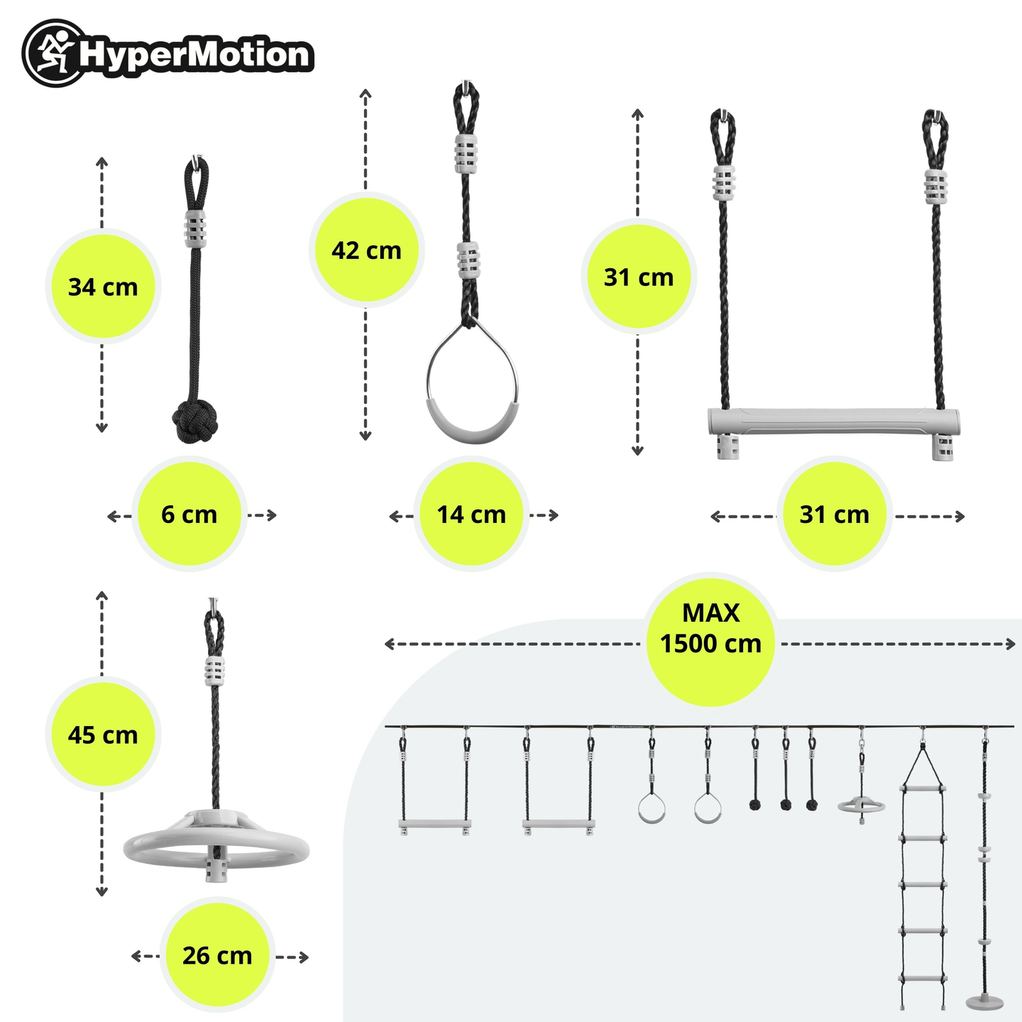 Ninja akadálypálya gyerekeknek - HyperMotion slackline szett - 10 akadály