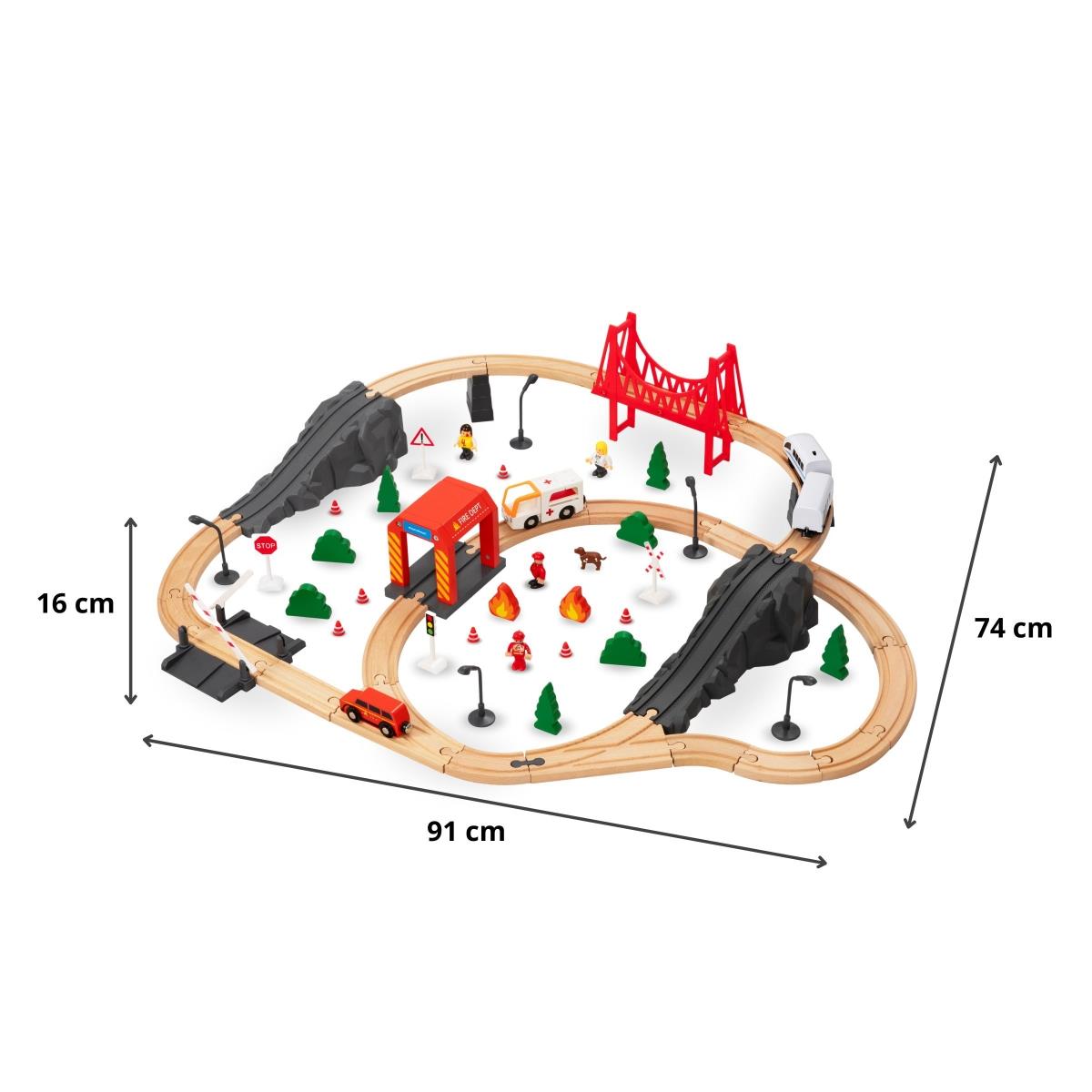 Favonat, akkumulátoros szerelvény - Tűzoltóság, vágányok, autók, hidak, sorompó