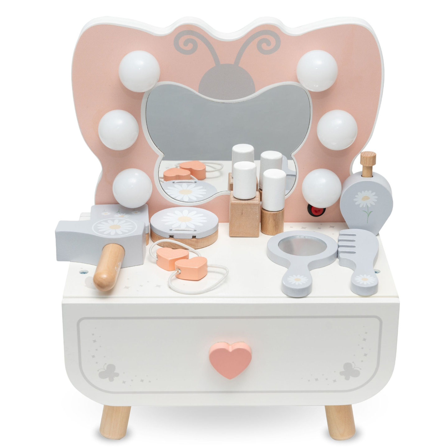 Fából készült mini fésülködőasztal LED világítással - Butterfly