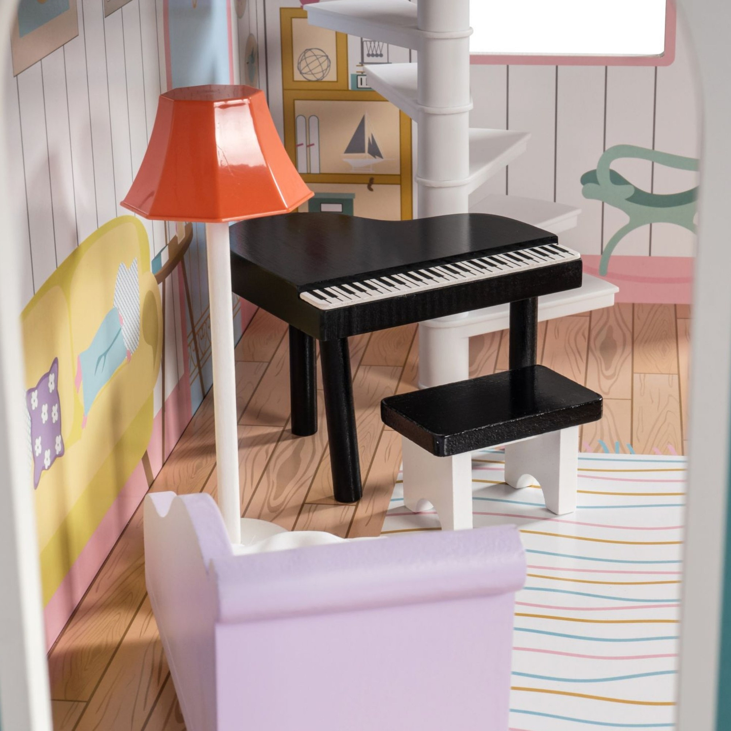 XXL Legnagyobb fából készült babaház - 123 cm - LED világítással - terasz, kiegészítők, kert