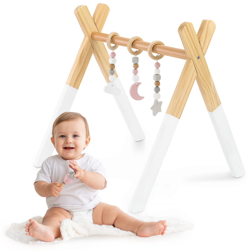 Baby Gym fa oktató állvány - fehér színben