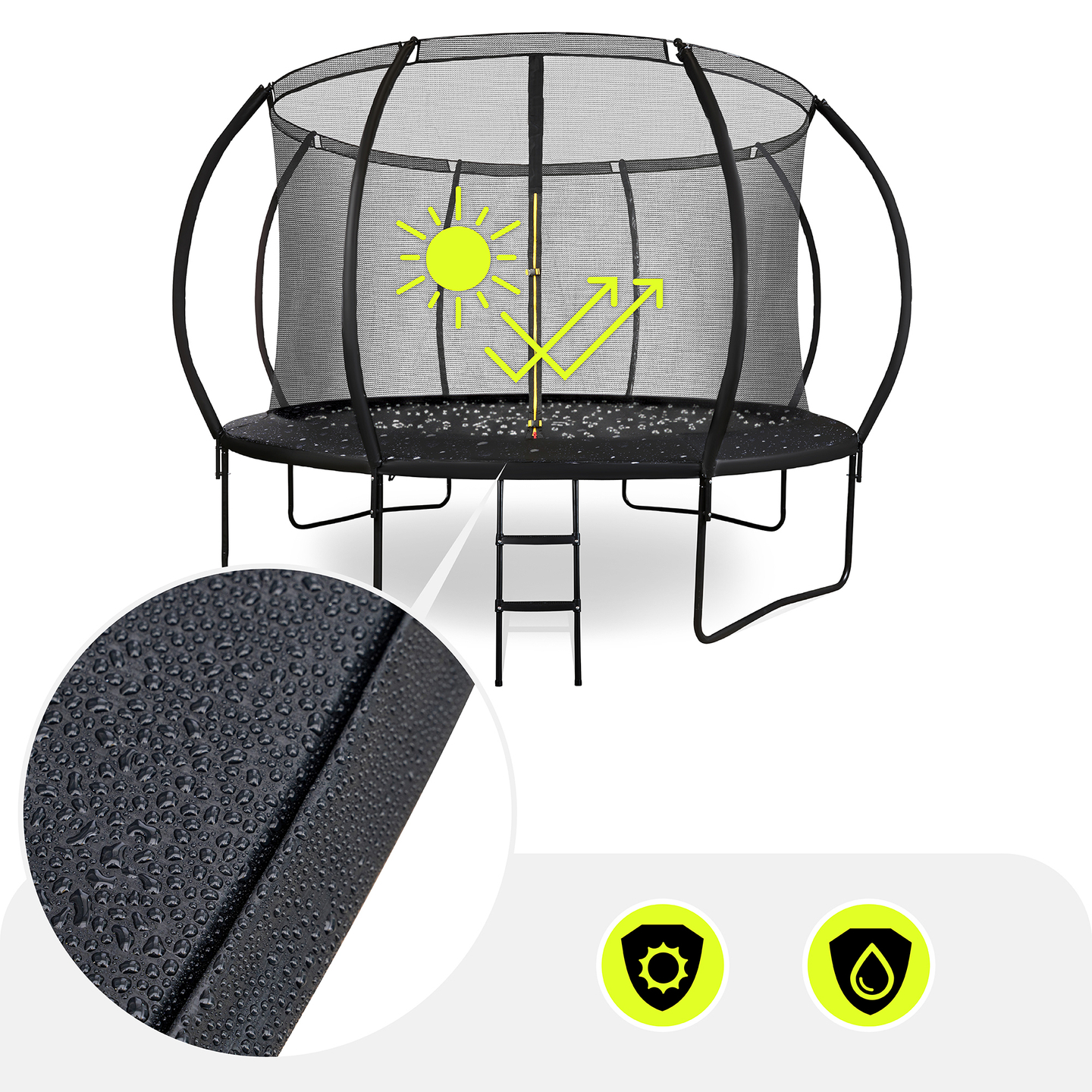 XXL kerti trambulin gyerekeknek HyperMotion - 366 cm 12FT - létrával és belső hálóval - otthonra és kertre - 150 kg max