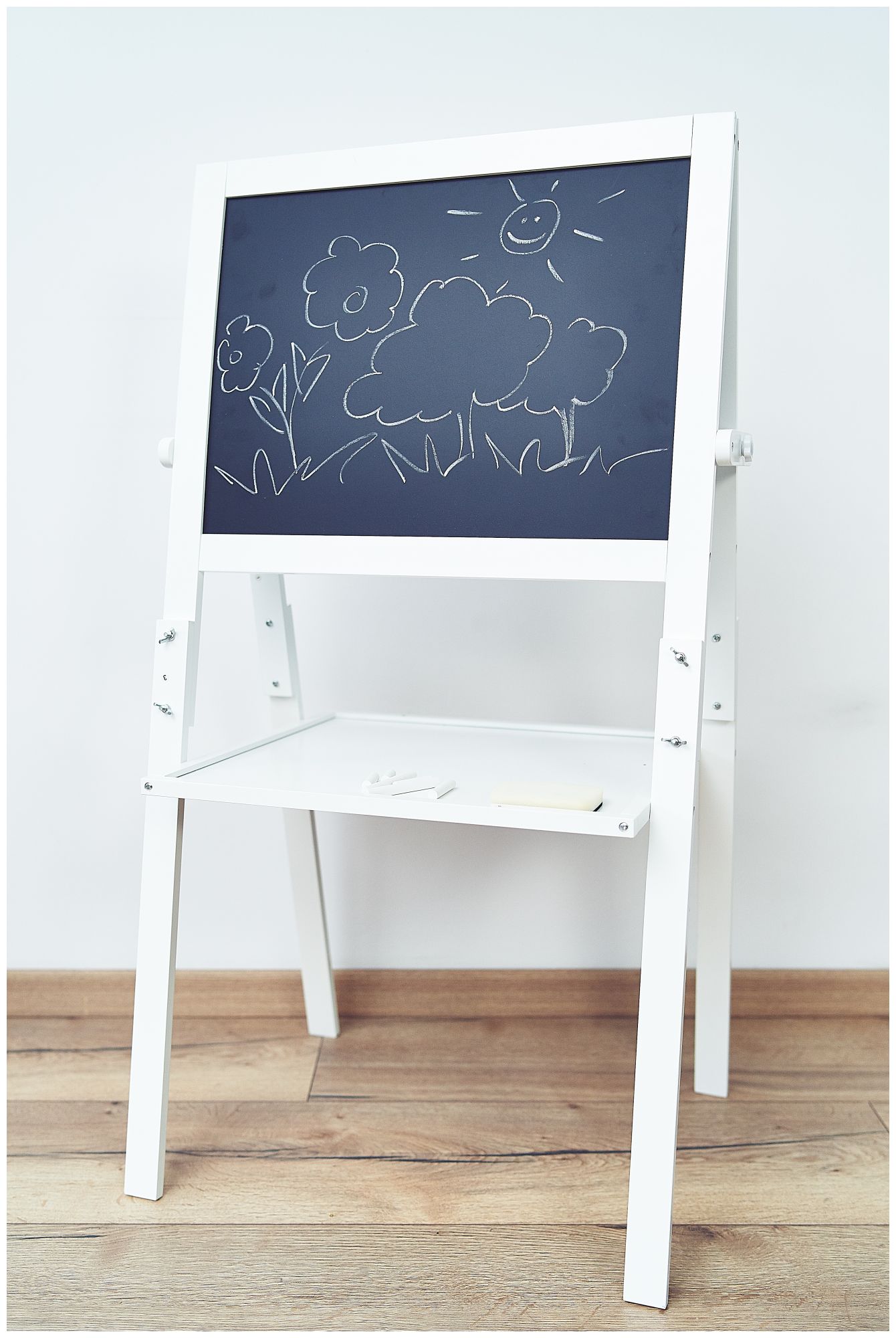 Kétoldalas oktatási tábla: mágneses és krétás tábla - szárazra törölhető, fa, gyerekeknek, összecsukható