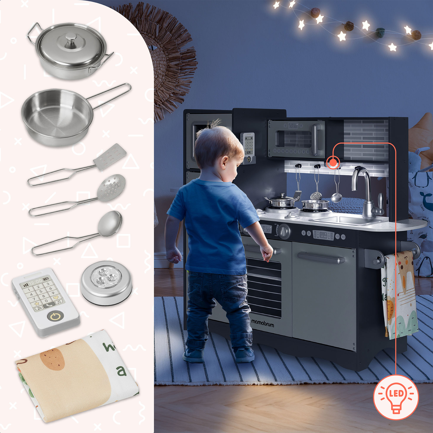 XXL fakonyha LED világítással, köténnyel és kiegészítőkkel