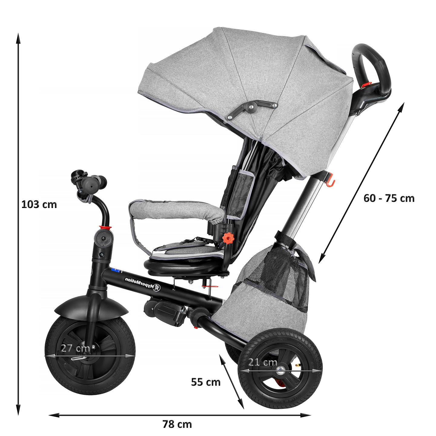 Tricikli Tobi Velar + esővédő fólia - szürke