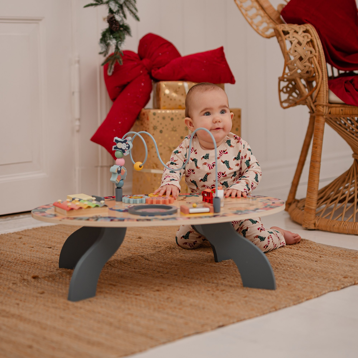 7in1 fából készült oktatási asztal, zenei, érzékszervi