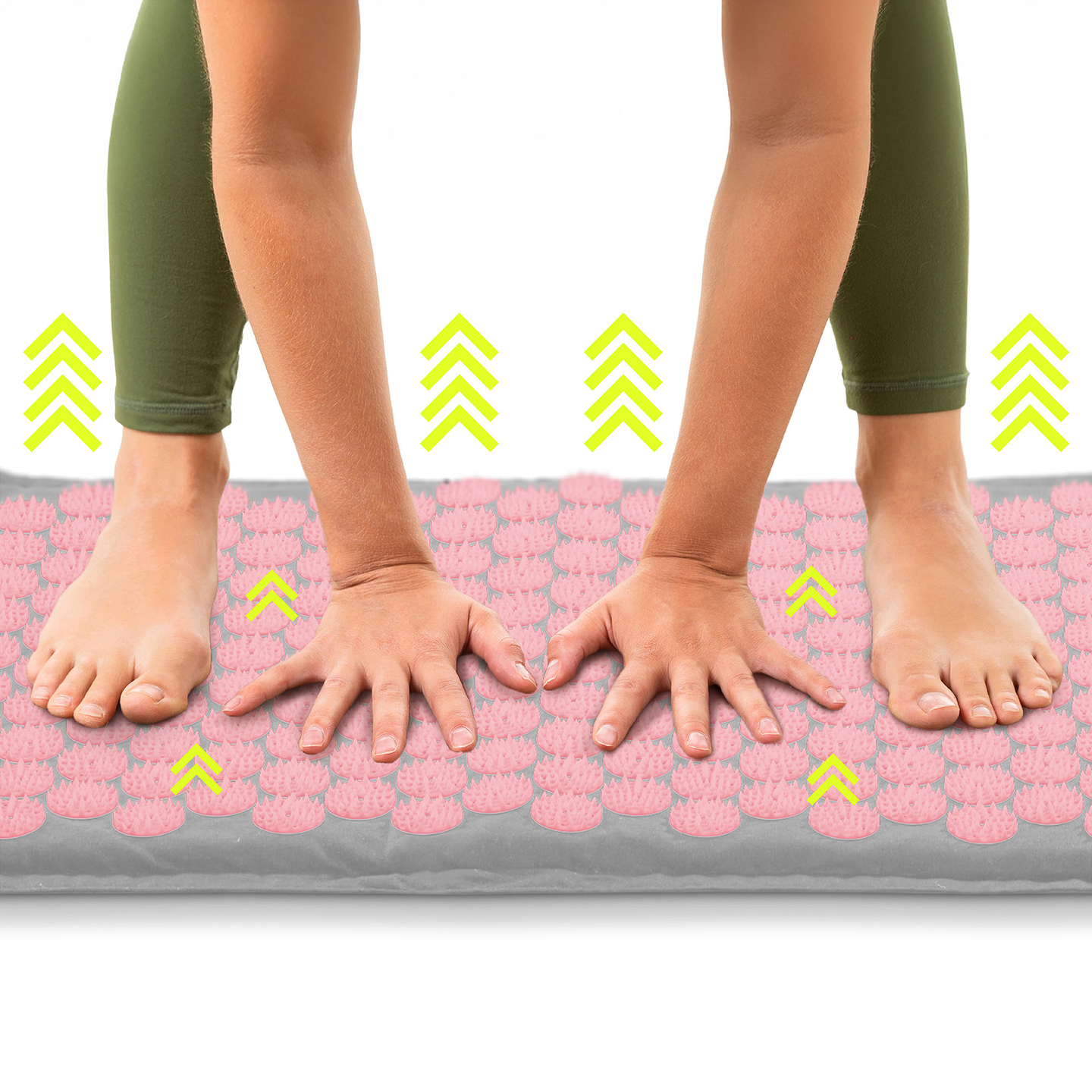 Öko vászon akupresszúrás szőnyeg kókuszrosttal és hajdinapárnával – 68 cm HyperMotion szürke és rózsaszín