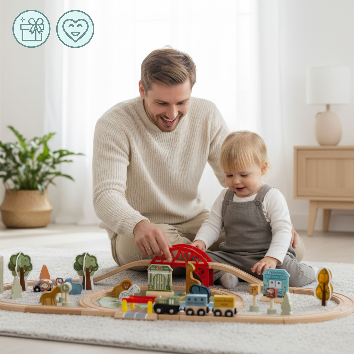 Fa állatkerti vonat – kirakós, vonat, sínek, állatok, híd, akadály