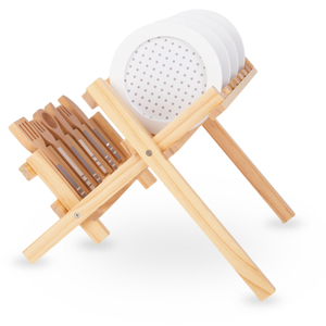 Fából készült konyhai tartozékok edényszárítóval - készlet gyerekeknek