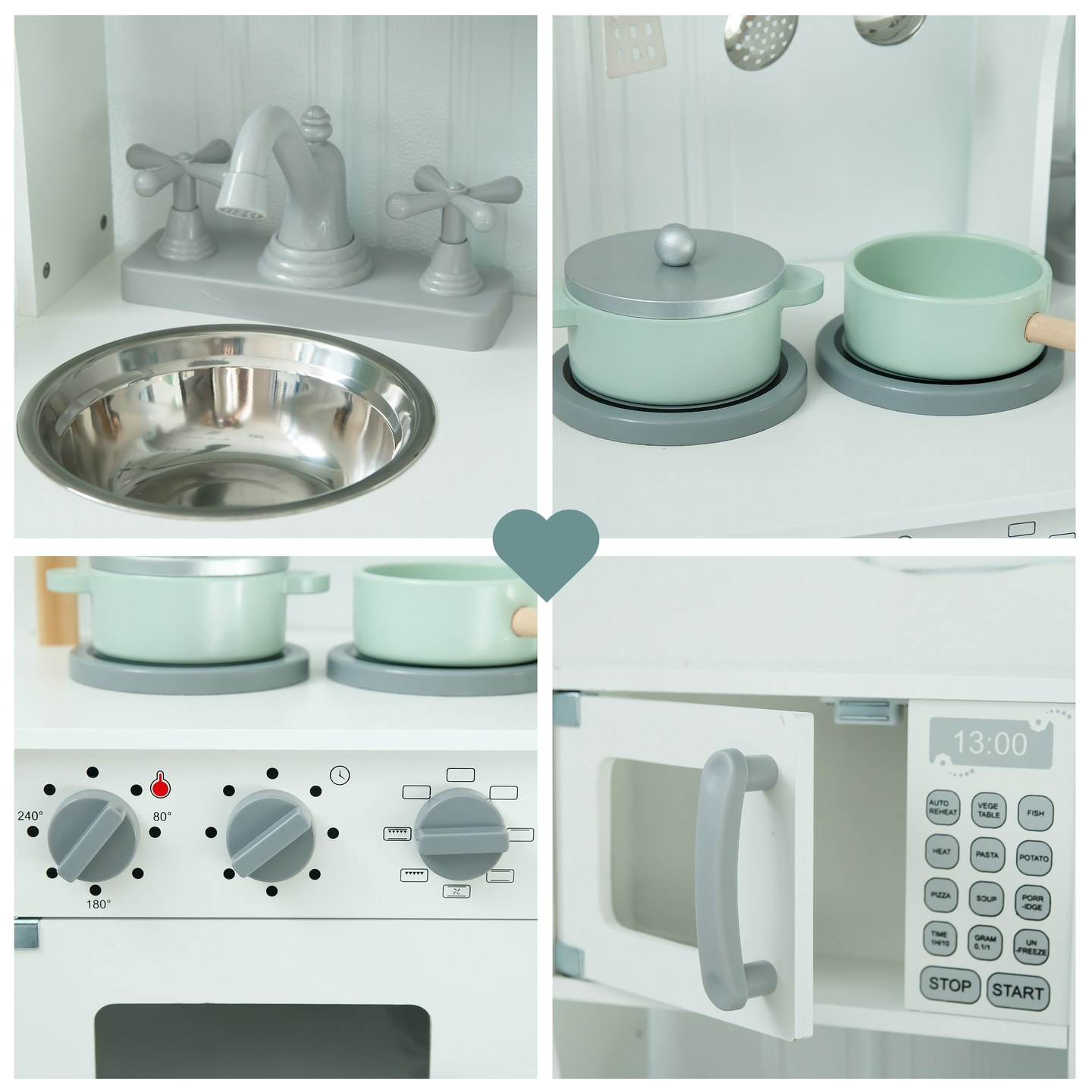 Fából készült gyermekkonyha mikrohullámú sütővel