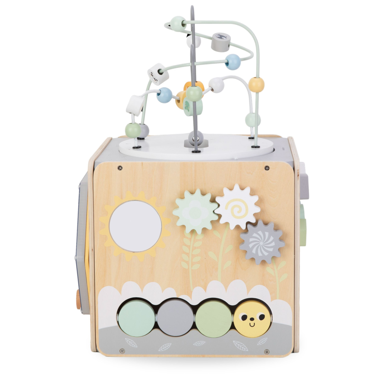 Nagy fából készült aktivitási kocka hurokkal - Montessori