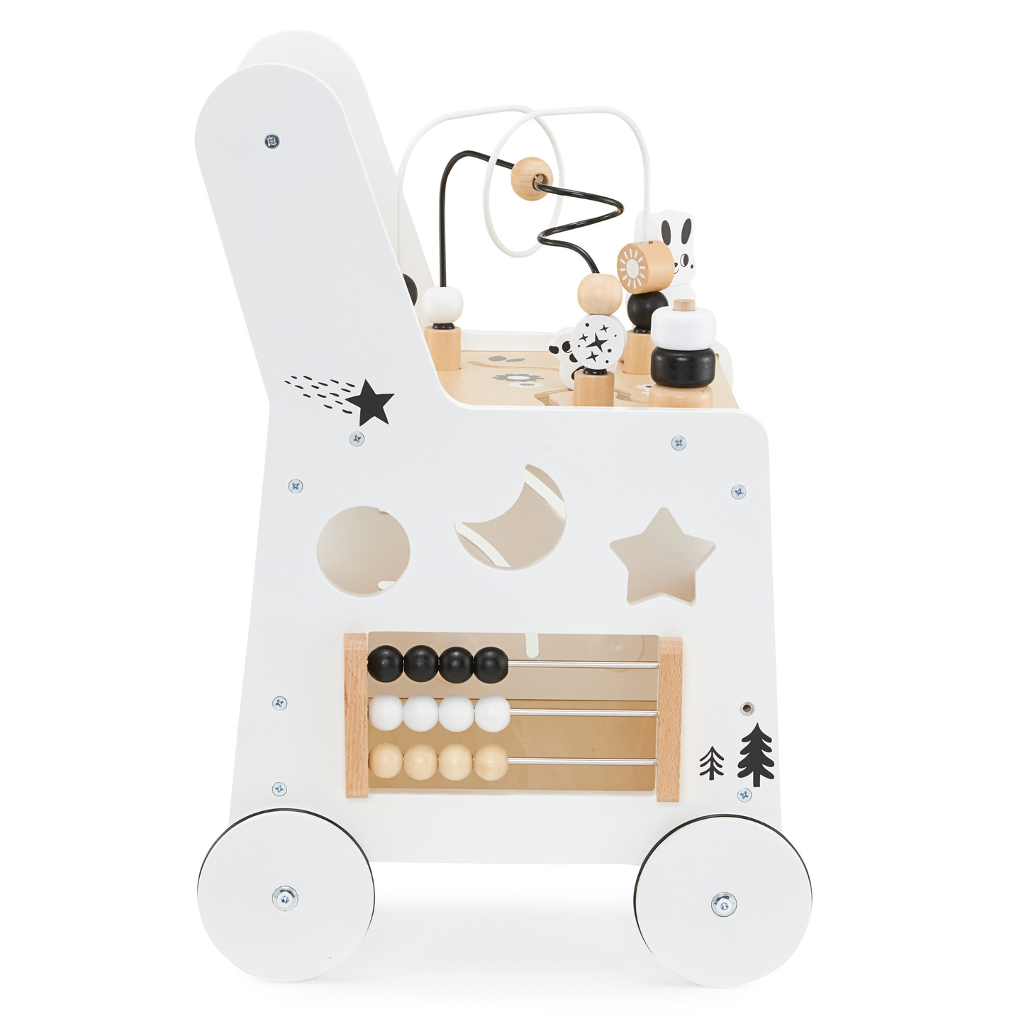 6in1 fából készült babakocsi, járókeret tanulási asztal funkcióval