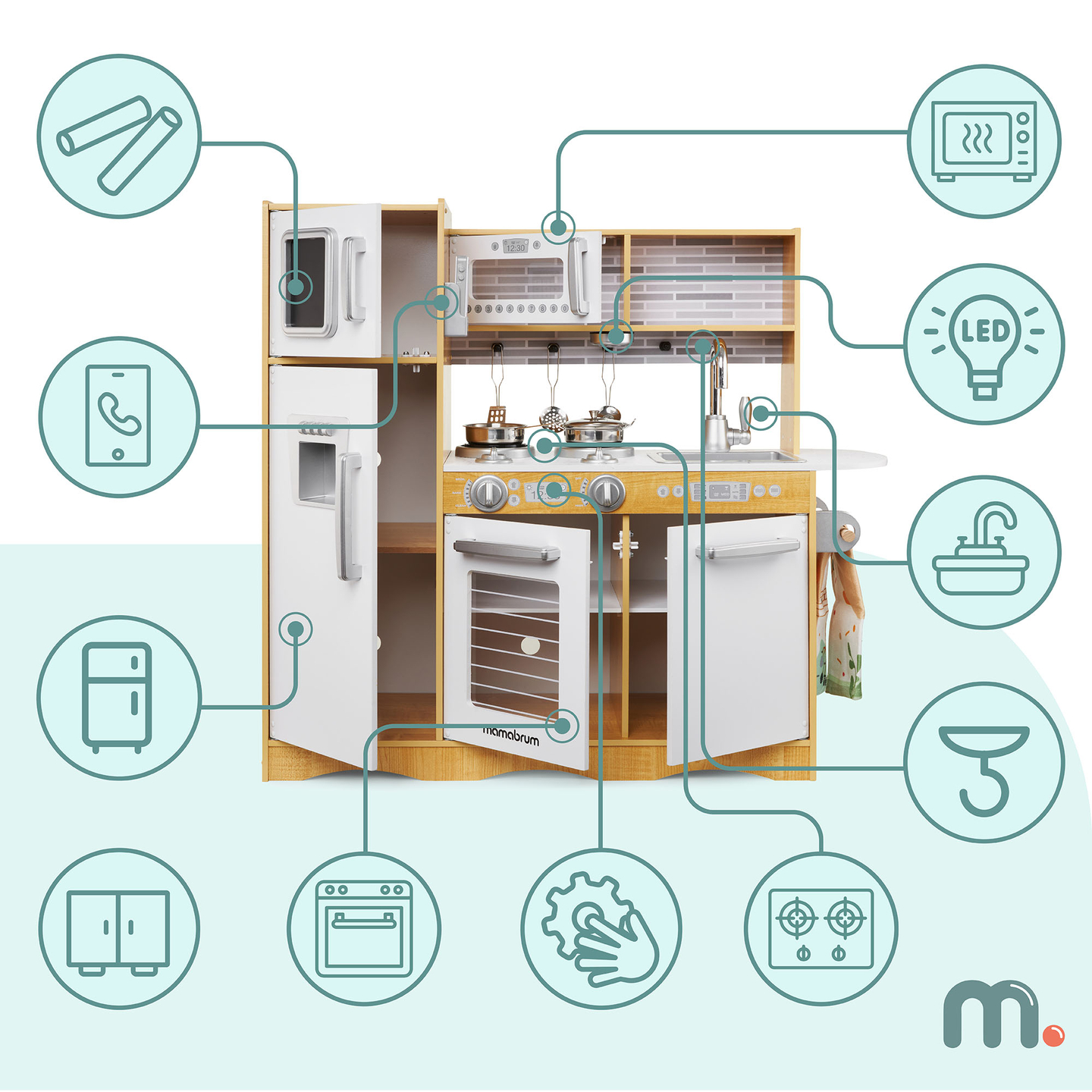 XXL fakonyha LED világítással, köténnyel és kiegészítőkkel