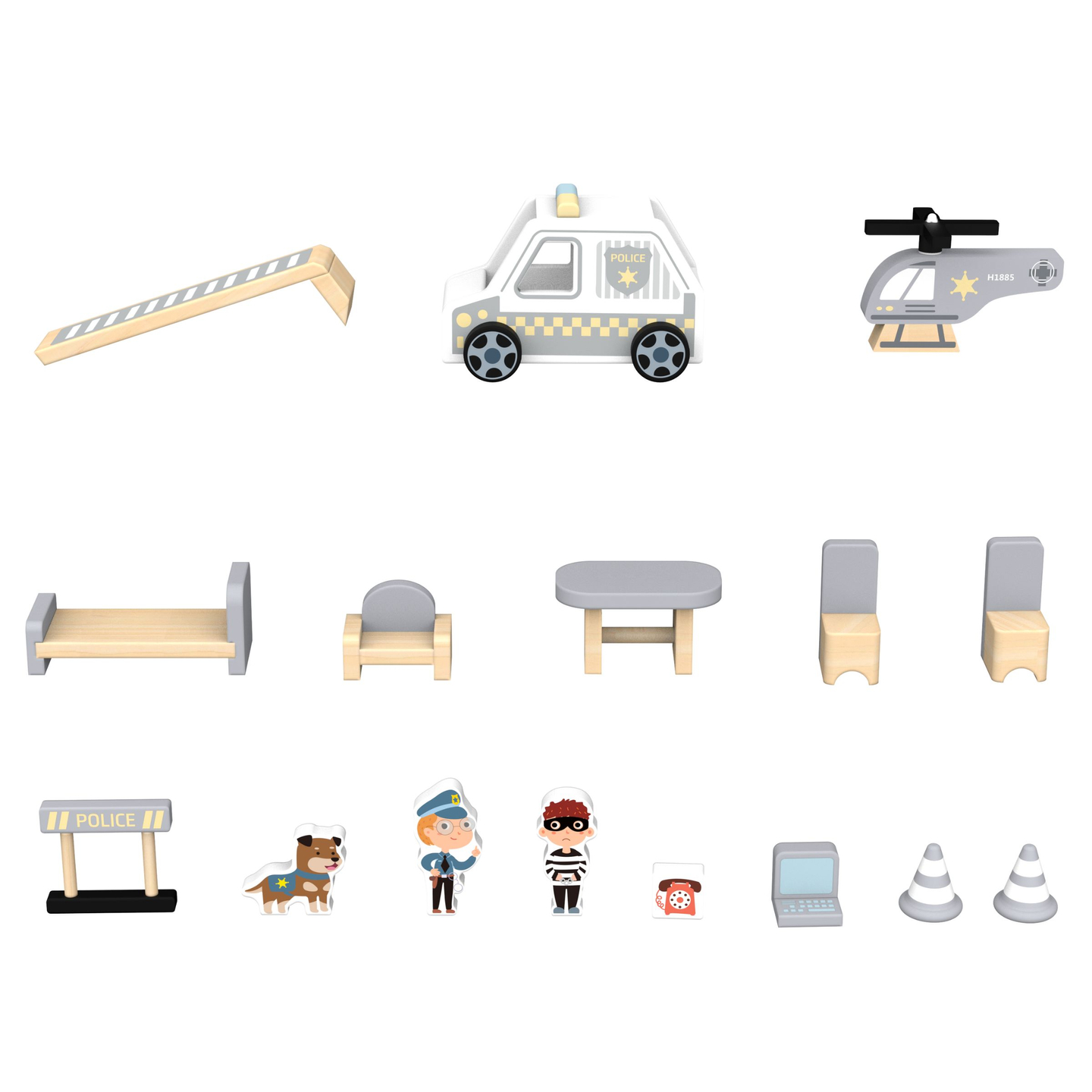 Fából készült rendőrőrs tartozékokkal