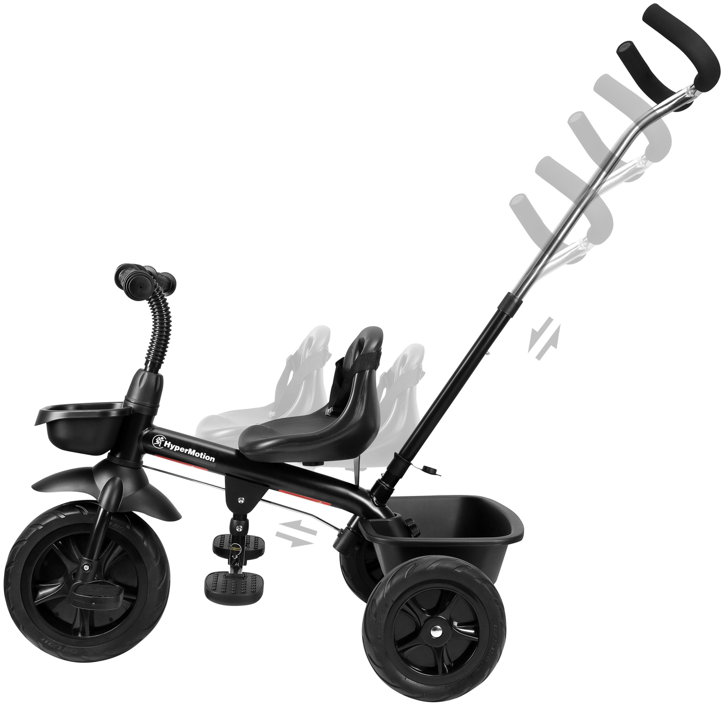 HyperMotion TOBI VECTOR háromkerekű - örökké tartó felfújható kerekek + tolórúd. Szín: fekete.