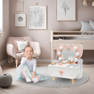 Fából készült mini fésülködőasztal LED világítással - Butterfly