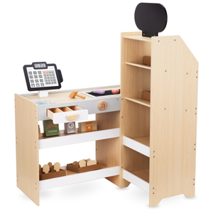 Fából készült zöldségpiac - nagy XXL bódé, bolt játék pénztárgéppel