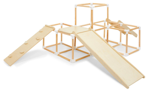 Nagy, fából készült, hazai XXL játszótér - csúszda, létra, mászófal, mászókockák