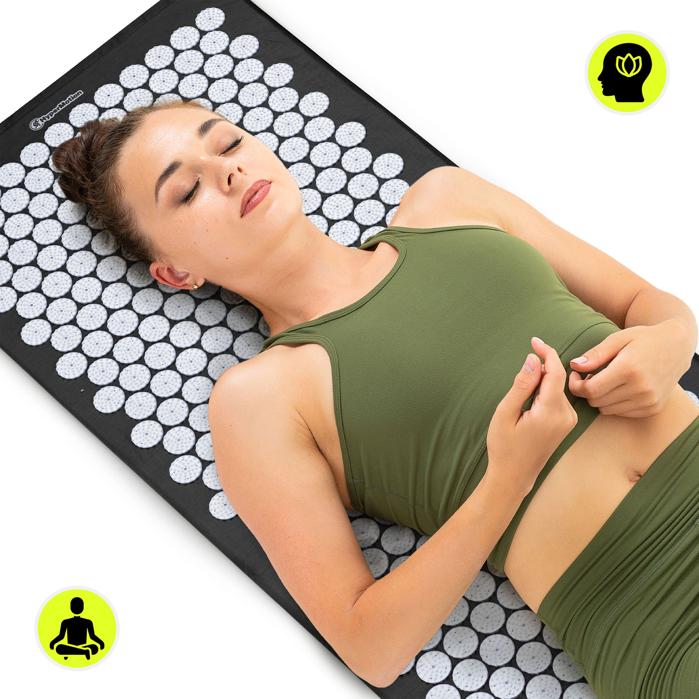 Nagy akupresszúrás szőnyeg párnával és huzattal - 130 cm HyperMotion fekete-fehér