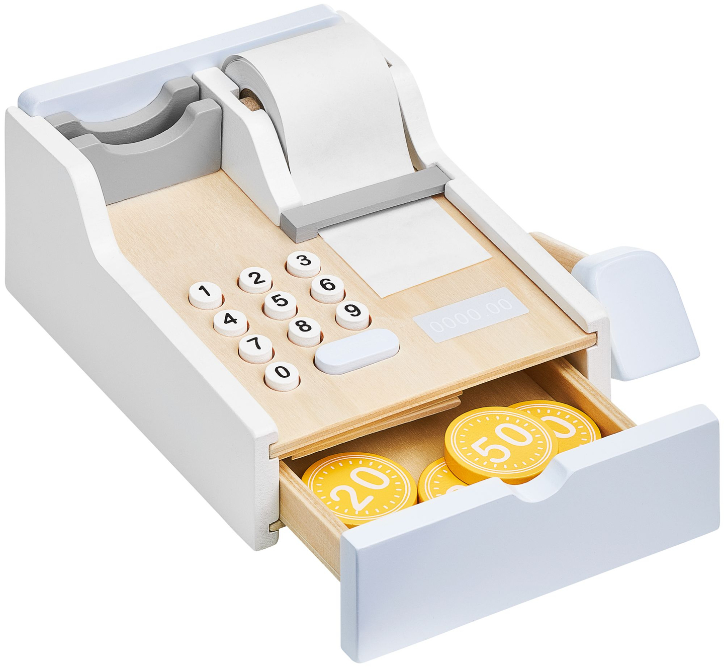 Zöldségbolt - fából készült bódé ládákkal, pénztárgéppel és terminállal