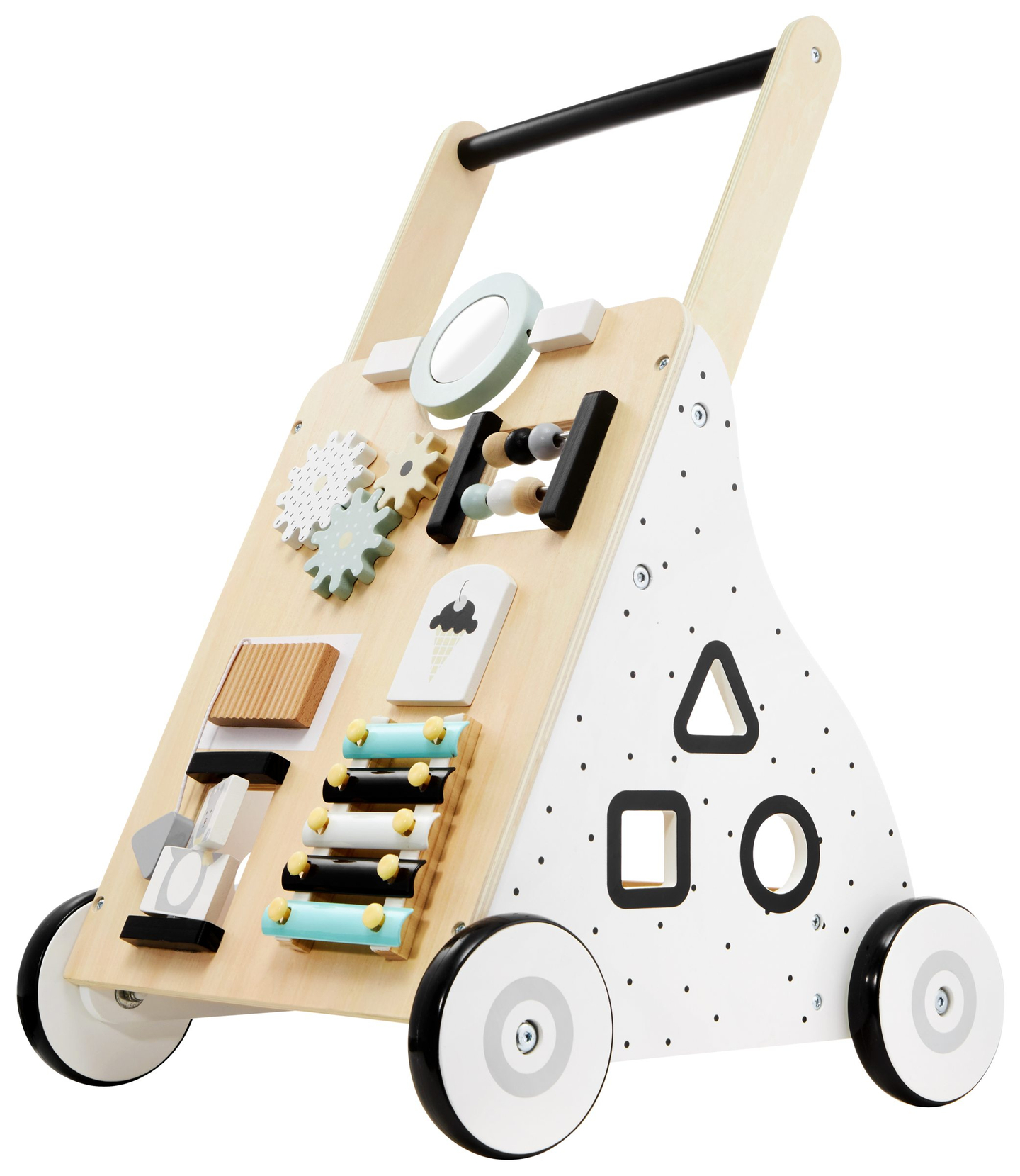 Fából készült, oktató babakocsi / babakocsi - manipulatív tábla