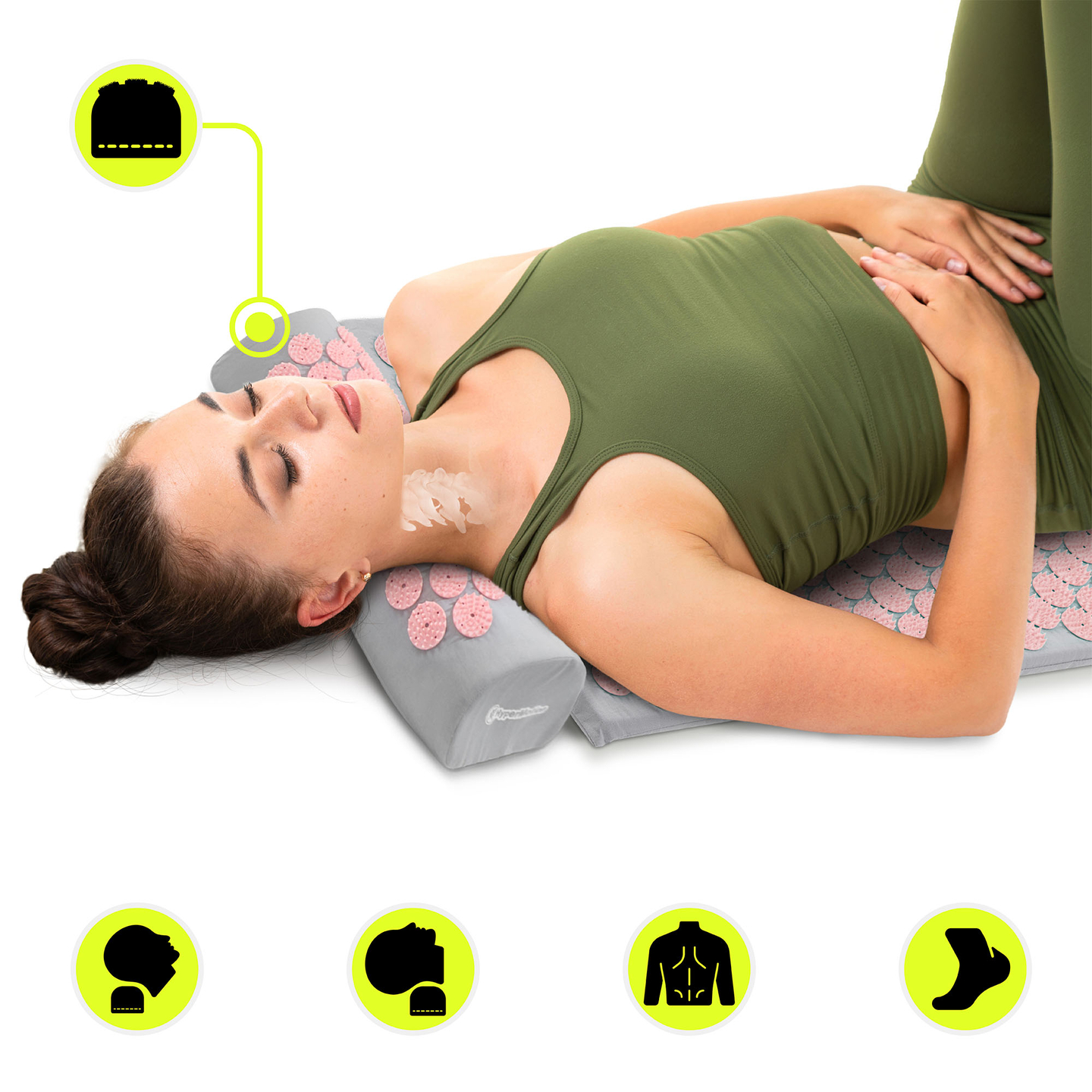 Akupresszúrás szőnyeg párnával és huzattal - 72 cm HyperMotion szürke és rózsaszín