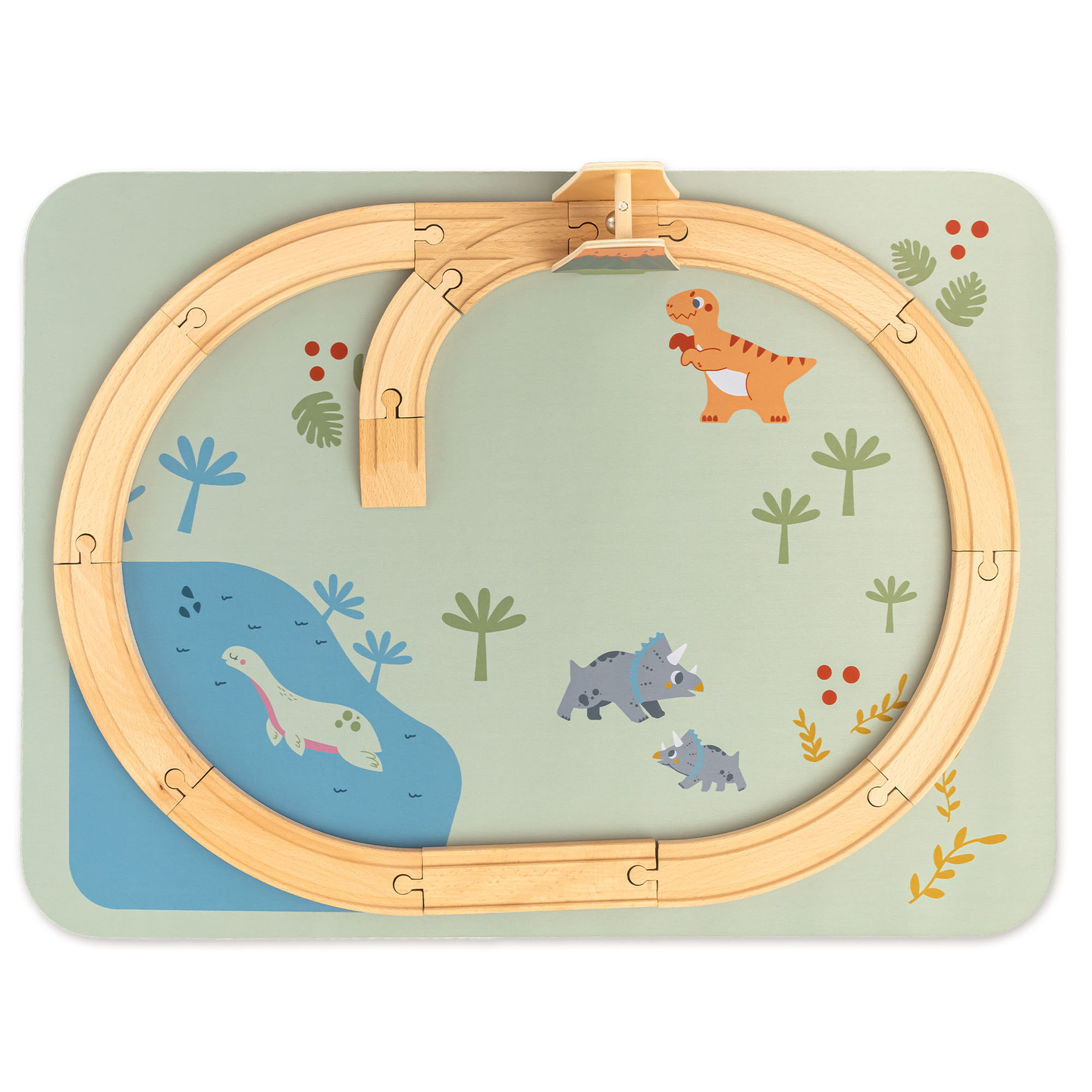 Dino Park fa vonat csúszásgátló szőnyeggel - dinoszauruszok, vonat, sínek, vulkán, harang