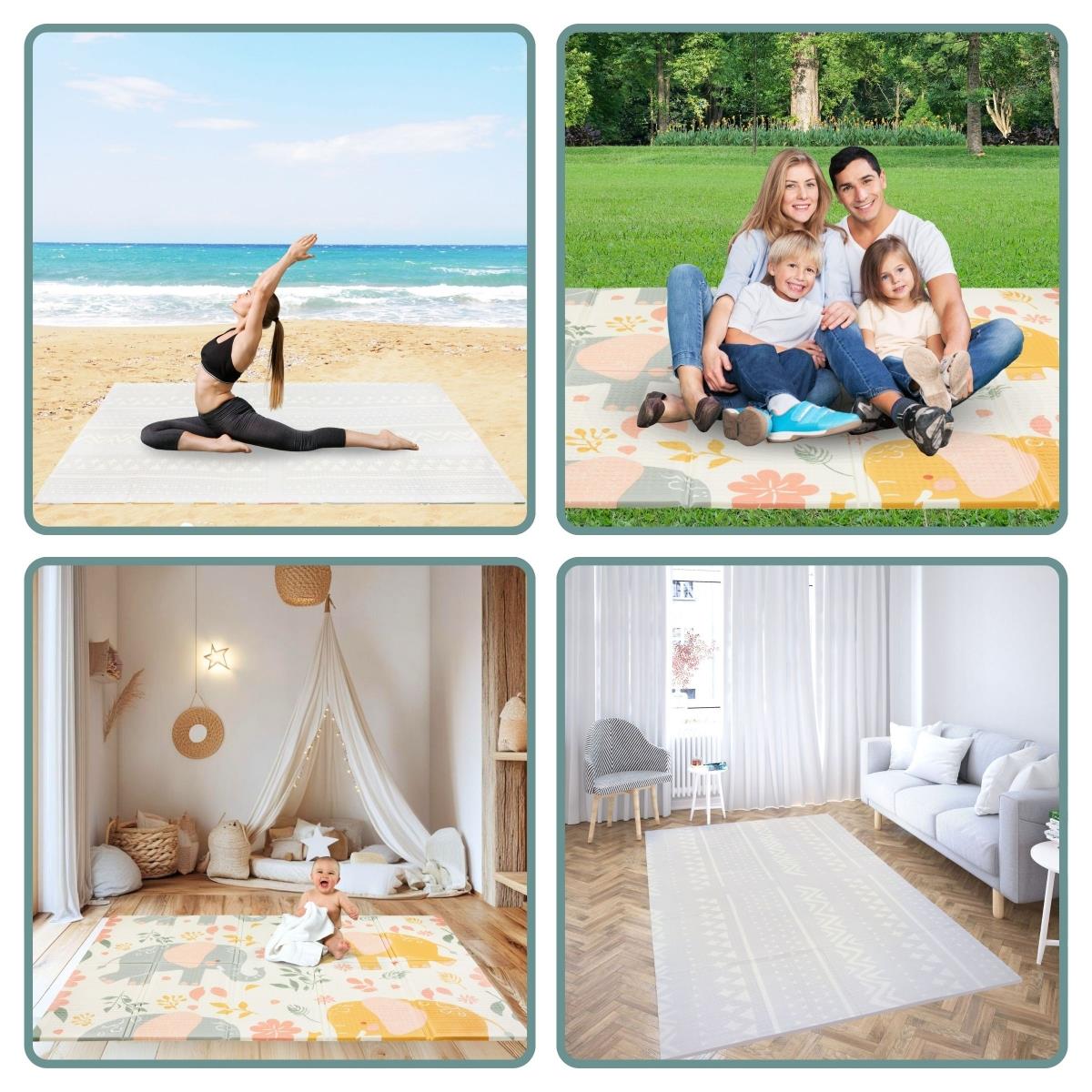 Kétoldalas összecsukható habszivacs szőnyeg 180 x 120 x 1cm - Egzotikus elefántok/finom szürke