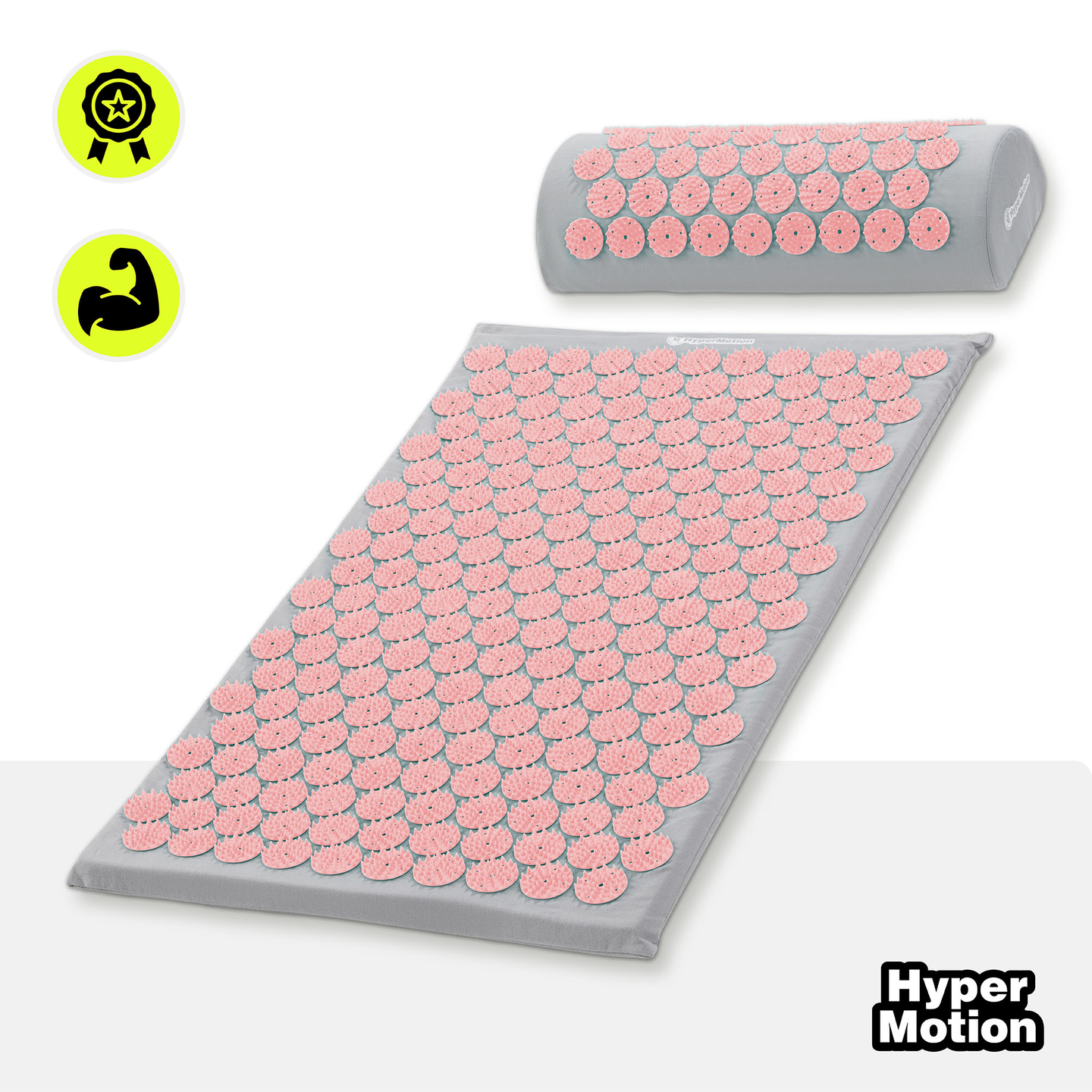 Akupresszúrás szőnyeg párnával és huzattal - 72 cm HyperMotion szürke és rózsaszín