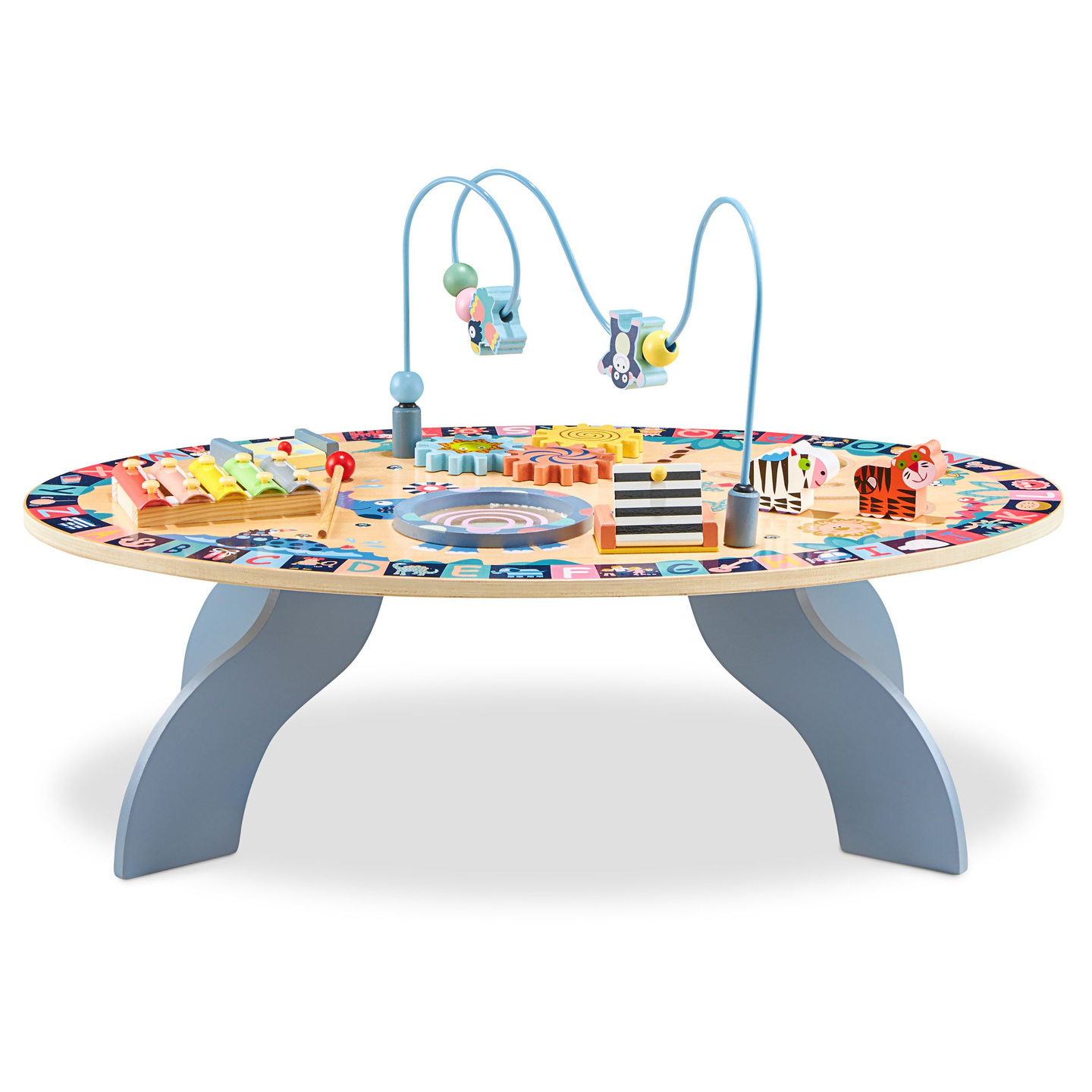 7in1 fából készült oktatási asztal, zenei, érzékszervi