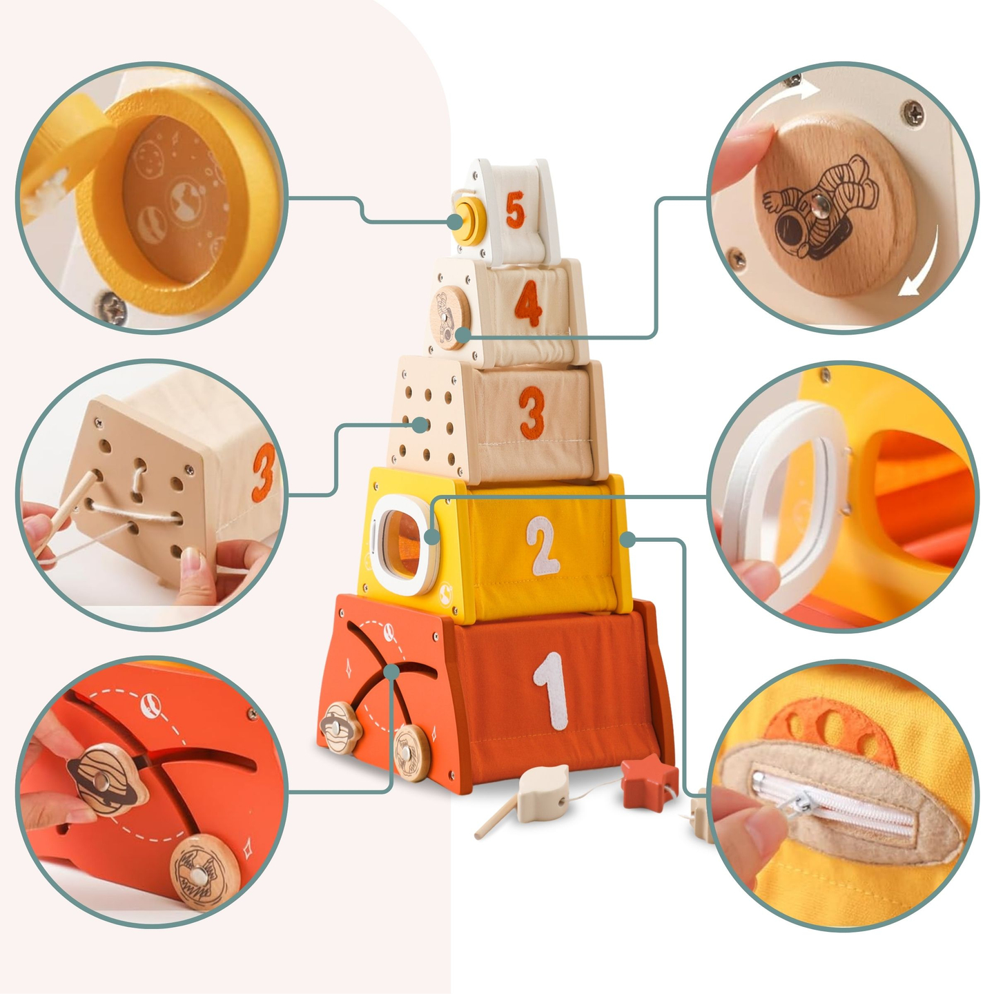 Montessori oktatási fa piramis - formaszortírozó, labirintus, számok