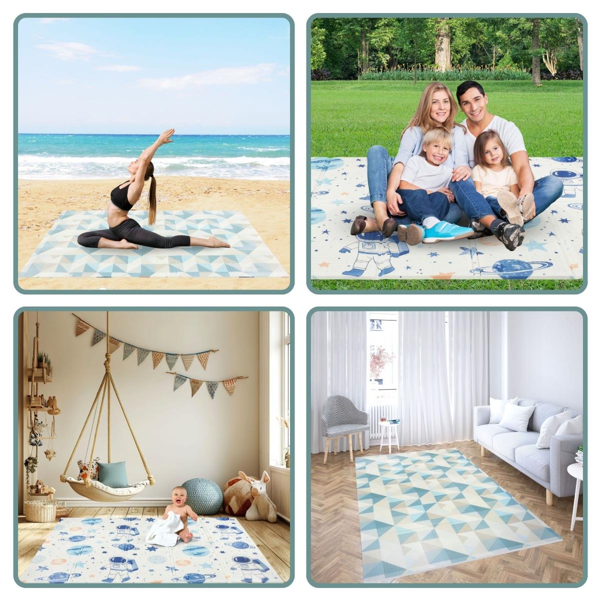 Kétoldalas összecsukható habszivacs alátét 180 x 120 x 1cm - Kozmosz/geometrikus háromszögek