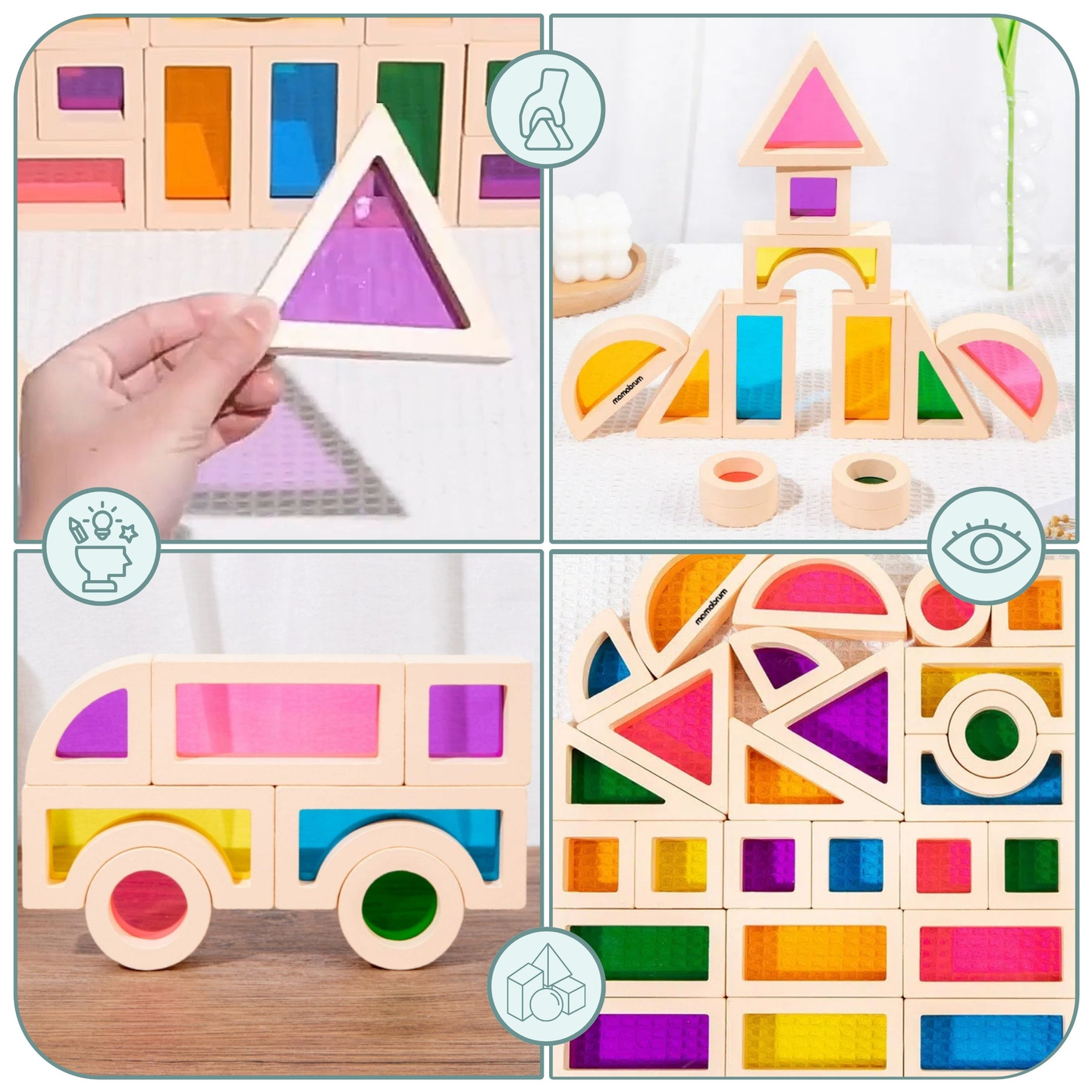 Szivárványos fadarabok - 25 elem