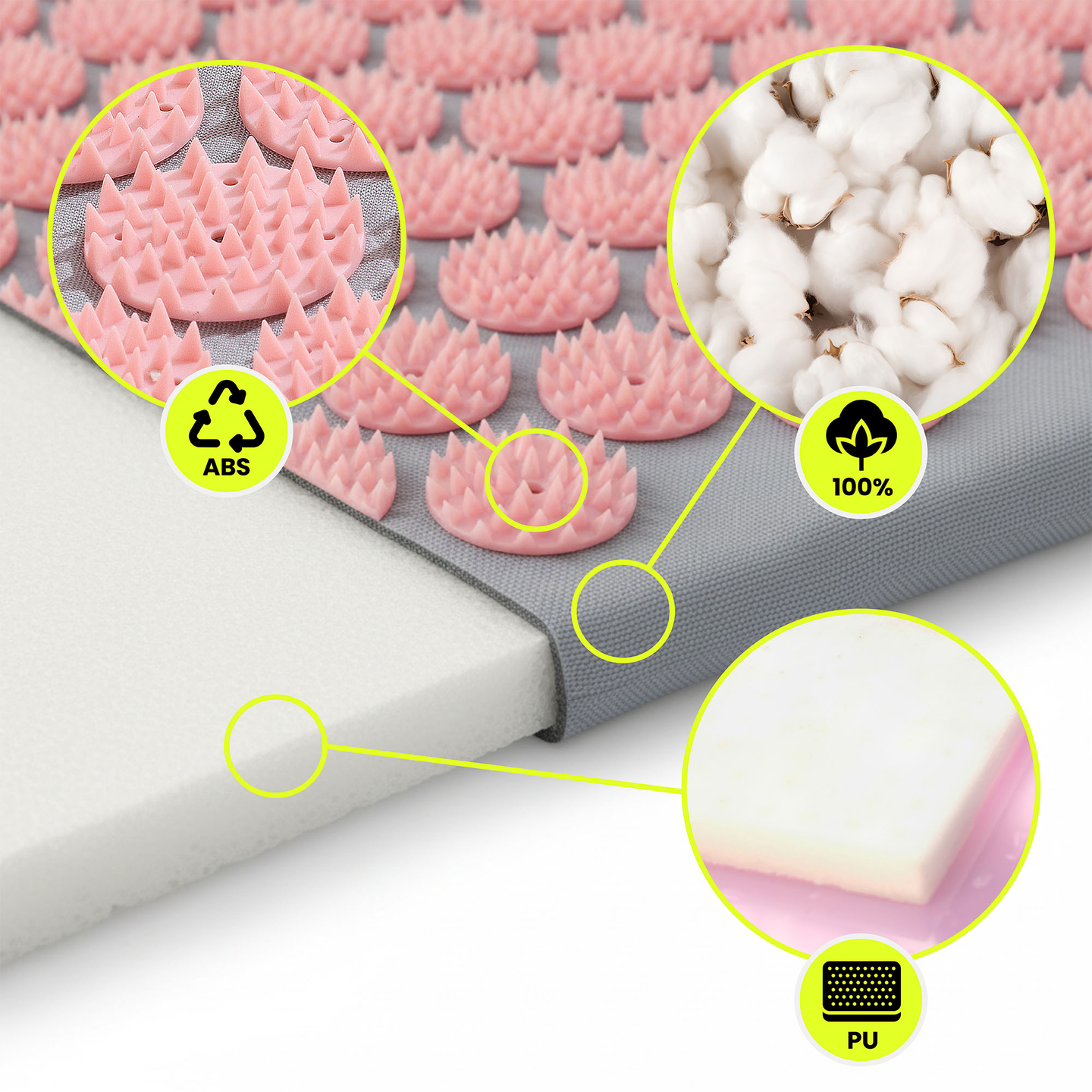 Nagy akupresszúrás szőnyeg párnával és huzattal - 130 cm HyperMotion szürke és rózsaszín