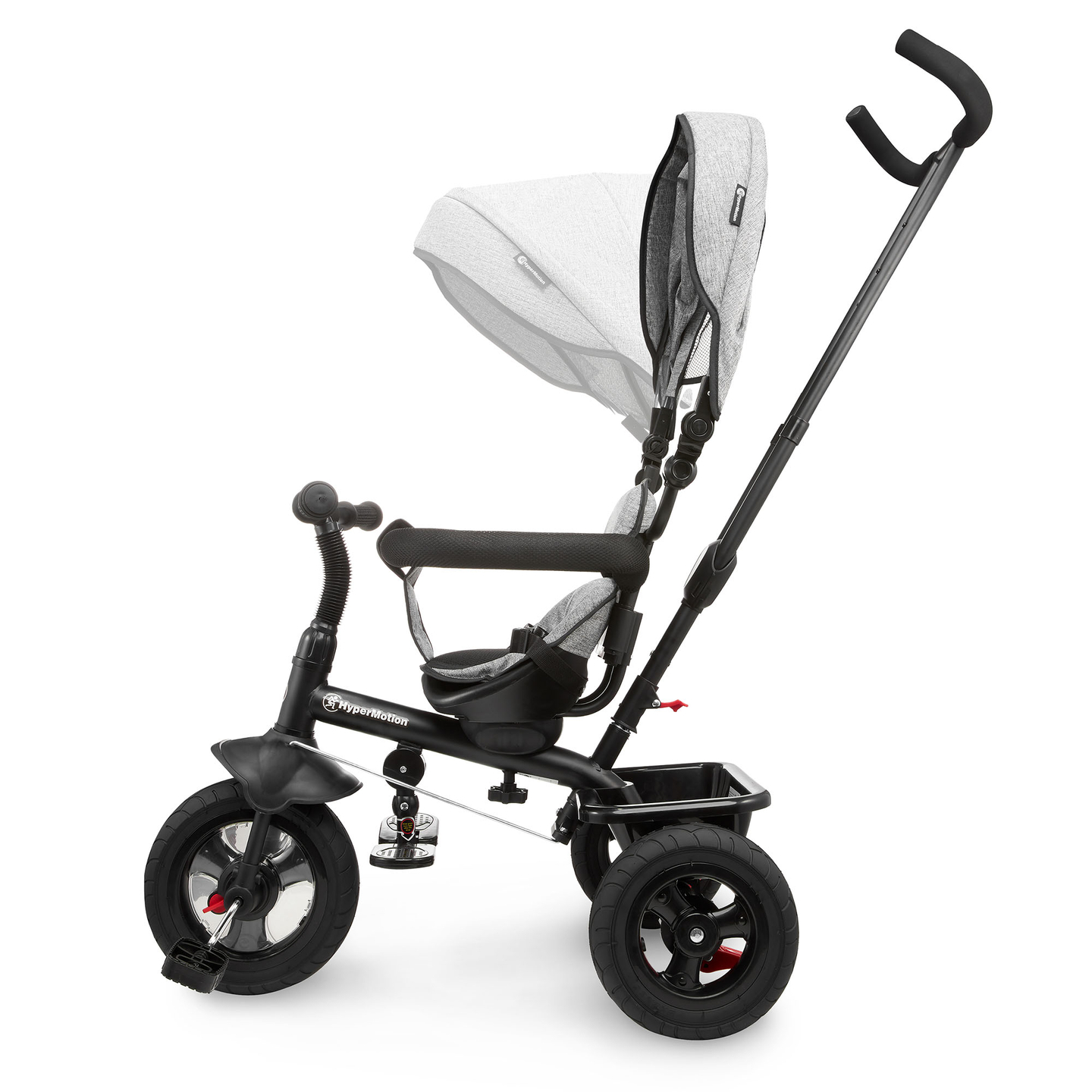 Háromkerekű gyerekeknek 1-4 éves korig - TOBI FREY - szürke színű - forgatható - pumpás kerekek + tolóerő