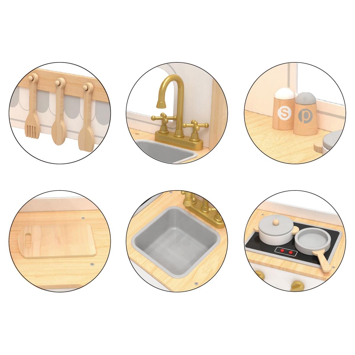 XXXL interaktív fából készült sarokkonyha hűtőszekrénnyel, mikrohullámú sütővel, sütővel, mosógéppel és tartozékokkal - natúr