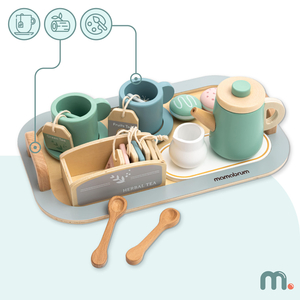 Nagy fa teáskészlet tálcával - 18 db