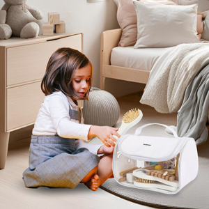 Sminkkészlet gyerekeknek - smink táska + fából készült kiegészítők, 15 db