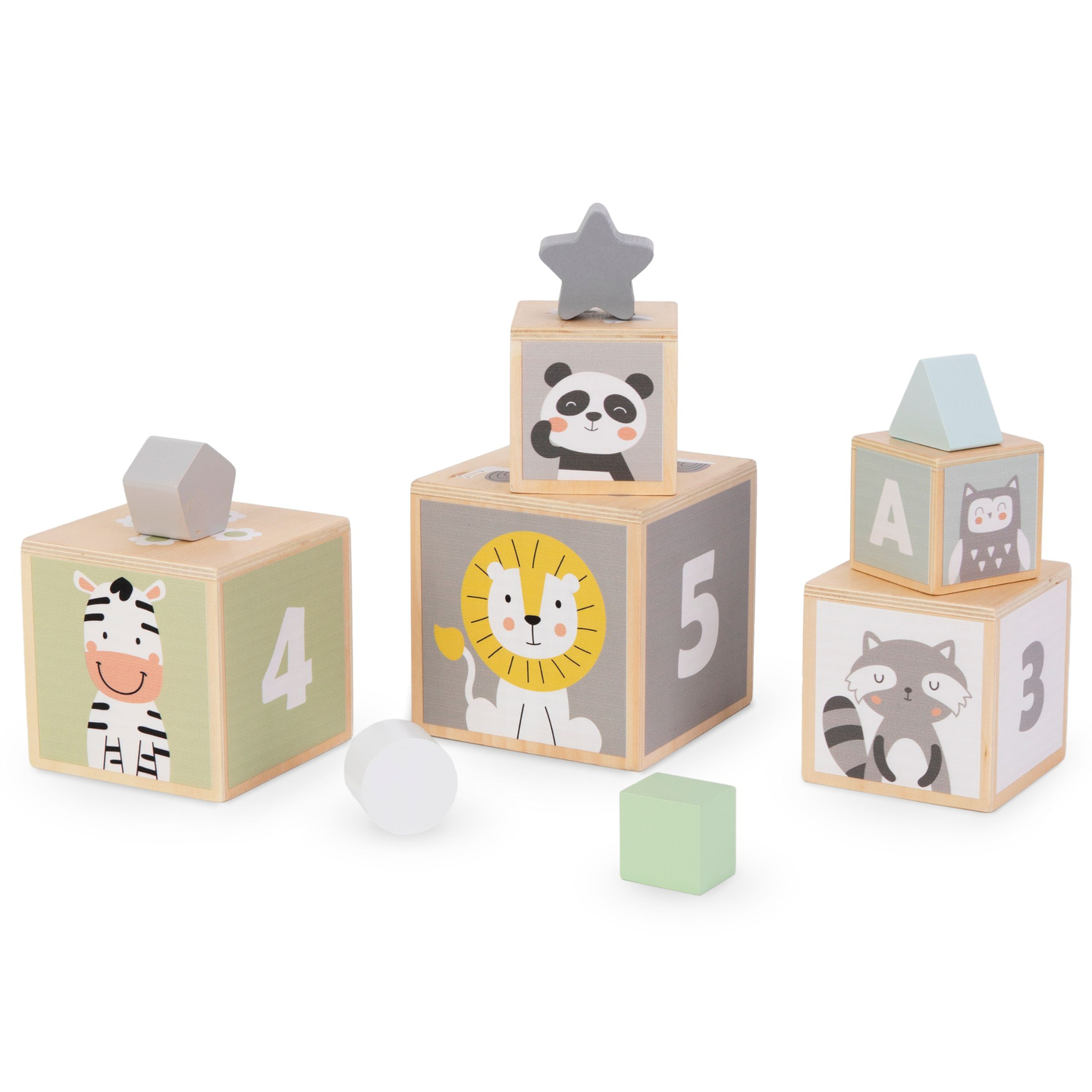 Fából készült torony - formaválogató számok ábécé állatok
