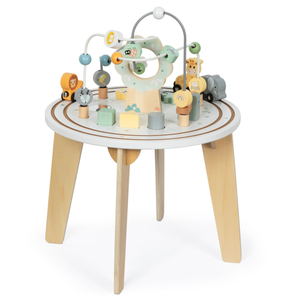 Fából készült kerek oktatóasztal mágnesvonattal és gyöngyvetővel